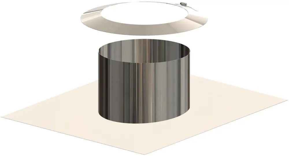 Flachdachdurchführung von ATEC mit Metallzylinder und abnehmbarem Wetterkragen, auf einer hellen Fläche dargestellt.