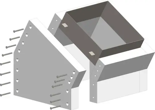 ATEC Schachtwinkel in L-Form, einseitig offen, mit Verbindungselementen und Schrauben, zur Befestigung im Bereich Konstruktion und Installation.