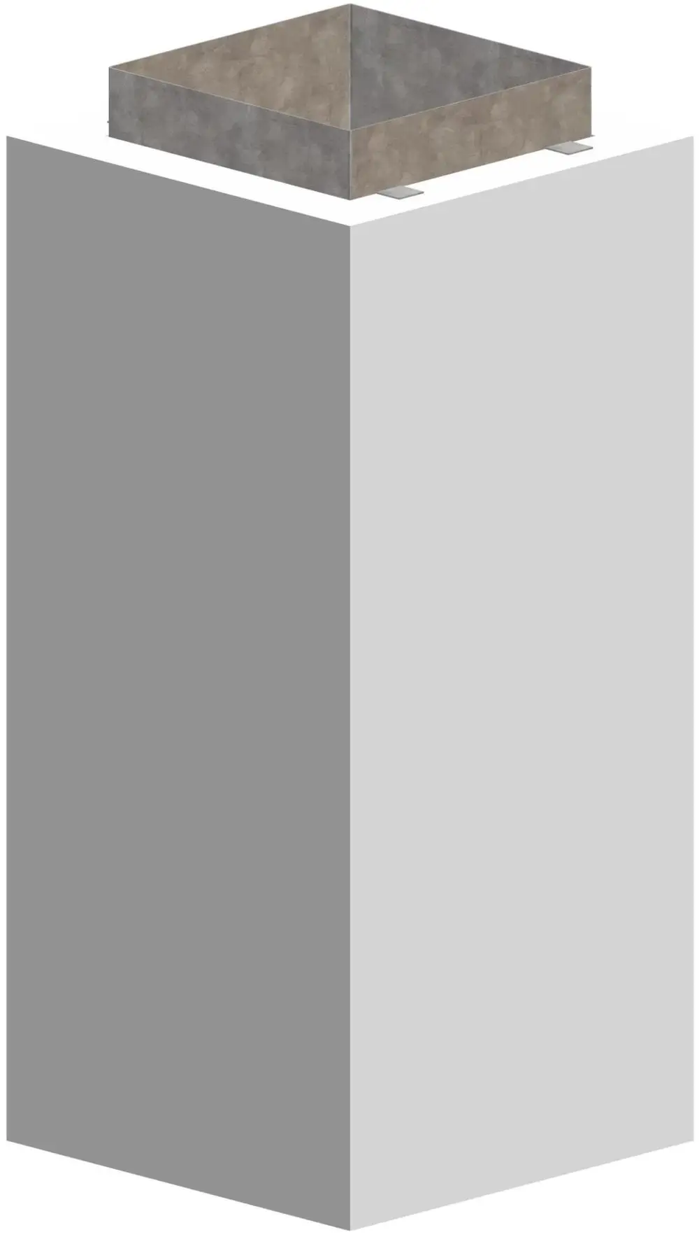 Graues Schachtelement mit quadratischer Grundform und einem oberen Abschluss in neutralem Design, hergestellt von ATEC.
