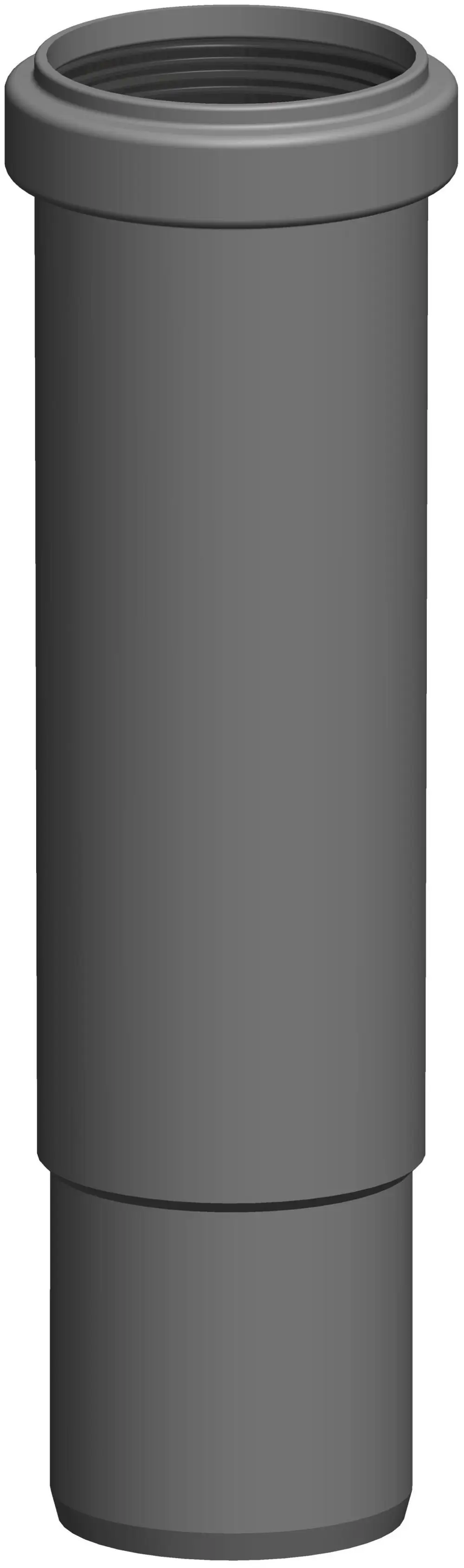 Graue Langmuffe von ATEC mit zylindrischer Form und einem Anschlussbereich oben. Der untere Teil weist eine konische Verbindung auf.