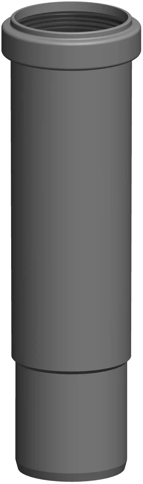 Graue Langmuffe von ATEC mit zylindrischer Form und einem Anschlussbereich oben. Der untere Teil weist eine konische Verbindung auf.