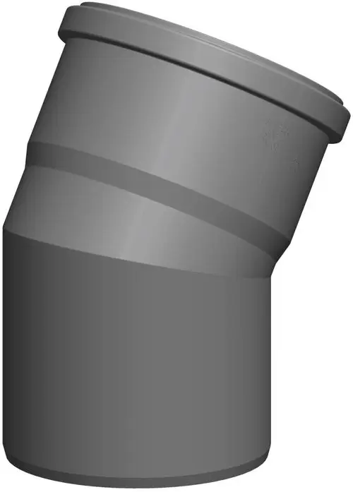Grauer, einwandiger Bogen mit 30-Grad-Winkel, geeignet für Rohrverbindungen. Produkt von ATEC, verwendet in Installationen für Abwasser oder Lüftungssysteme.