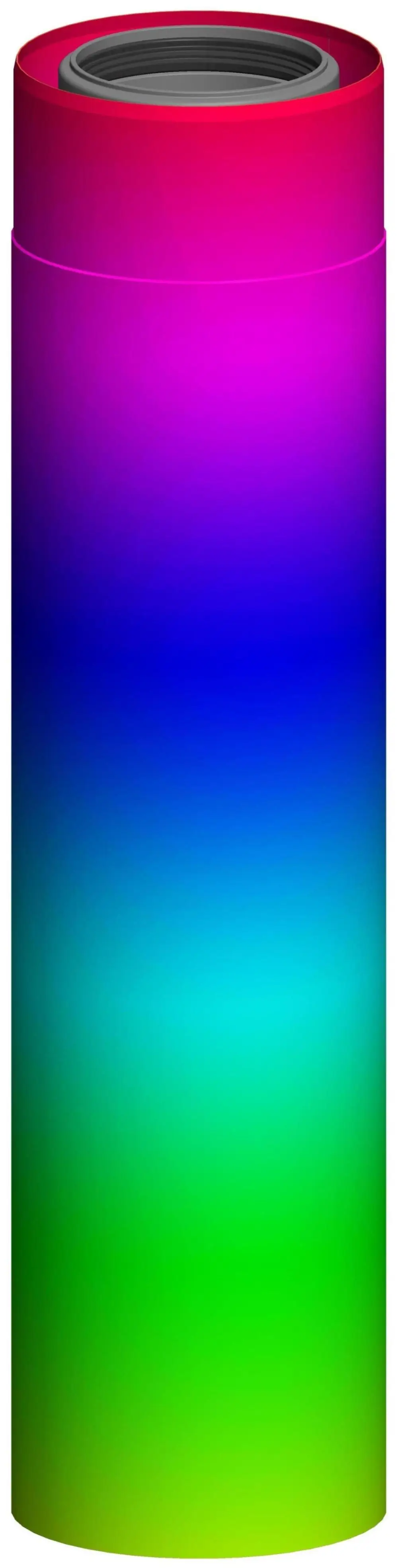 Edelstahl Rohr mit Farbverlauf in Rot, Blau und Grün, angeboten von ATEC. Das Design zeigt einen nahtlosen Übergang zwischen den Farben.