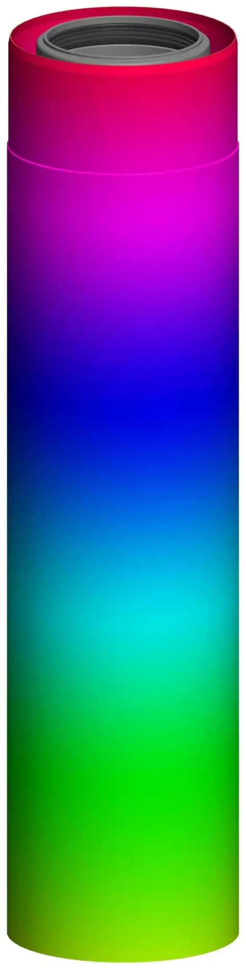 Edelstahl Rohr mit Farbverlauf in Rot, Blau und Grün, angeboten von ATEC. Das Design zeigt einen nahtlosen Übergang zwischen den Farben.