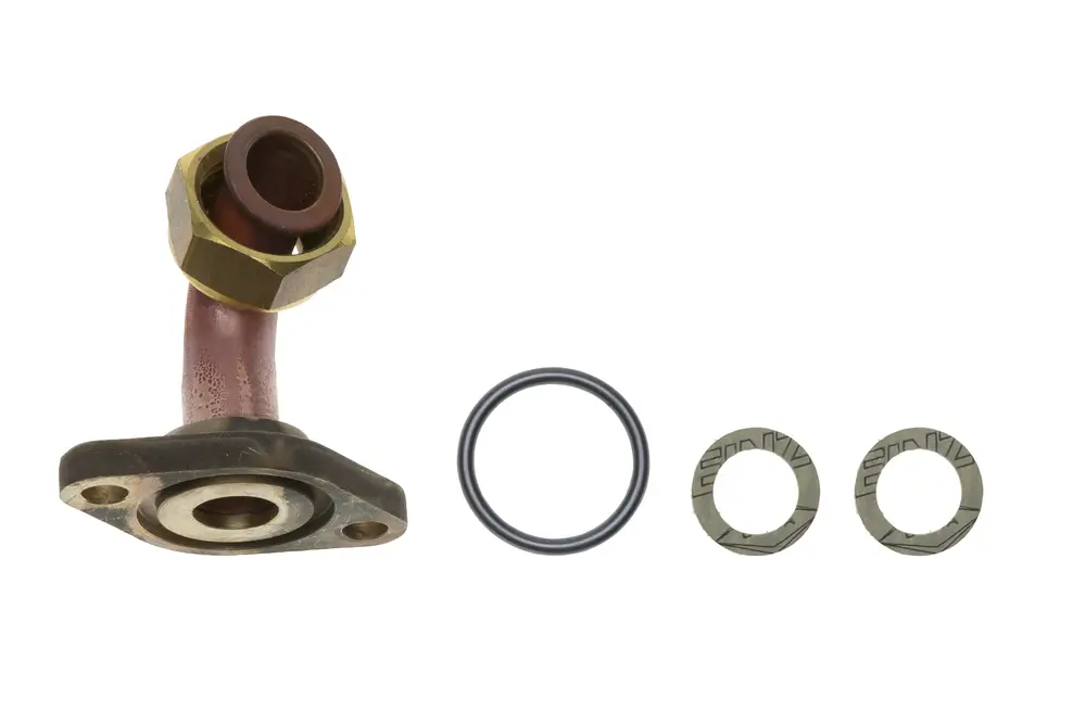 Brötje Winkel-Gasanschlussrohr, gebogenes Metallrohr mit einer Dichtung und zwei Unterlegscheiben, zur Verbindung von Gasleitungen geeignet.