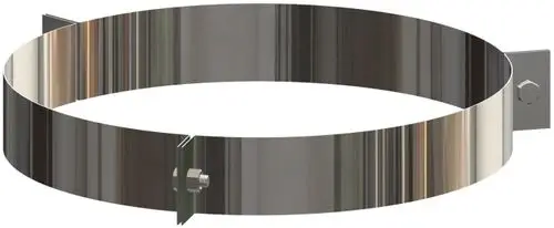 Edelstahl-Abspannschelle mit Spannband, zur Montage in verschiedenen Anwendungen, Hersteller ATEC, zeigt Befestigungsmöglichkeiten an den Enden.