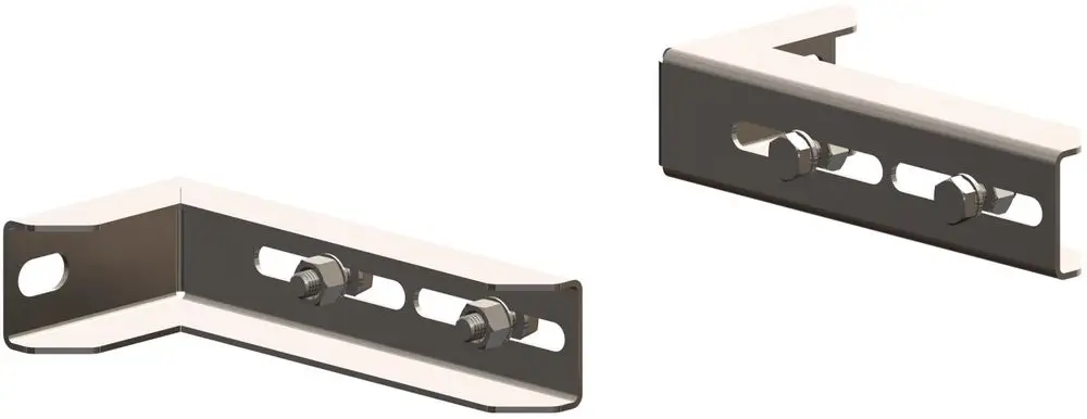 Verbindungselement aus Metall mit L-Form und mehreren Montageschlitzen, hergestellt von ATEC, zur Befestigung in verschiedenen Anwendungen.