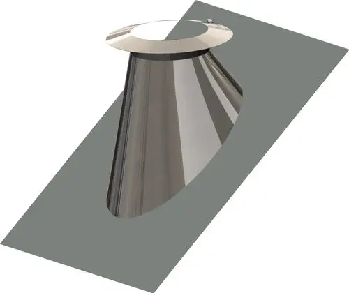 Edelstahl Dachdurchführung mit konisch zulaufendem Design, geeignet für Schrägdächer. Hersteller ATEC. Wetterkragen zur Abdichtung, silberne Oberfläche.