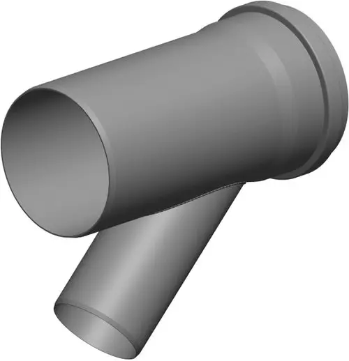 Produkt von ATEC, zeigt ein graues Rohrstück mit einer Abzweigung, das in der Installation verwendet werden kann.