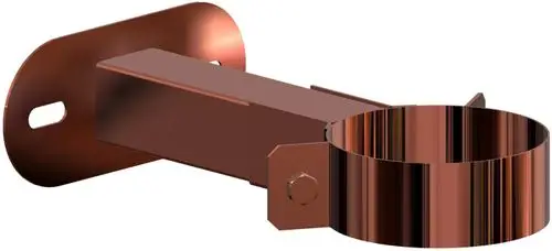 Wandabstandhalter aus Edelstahl, verkupfert, mit Halterung zur Befestigung an der Wand. Produkt von ATEC, geeignet für Rohre im Durchmesser DN60/100.