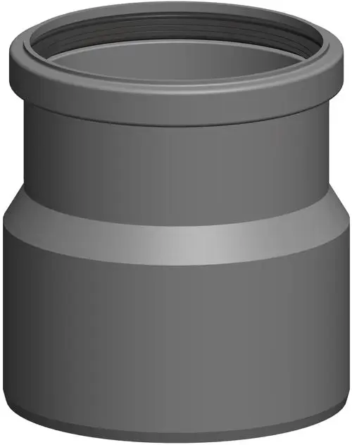 Zentrierte Reduktion in grauer Farbe, geeignet für Übergänge zwischen zwei Rohrdurchmessern. Produkt der Marke ATEC, einfache Installation für Rohrsysteme.
