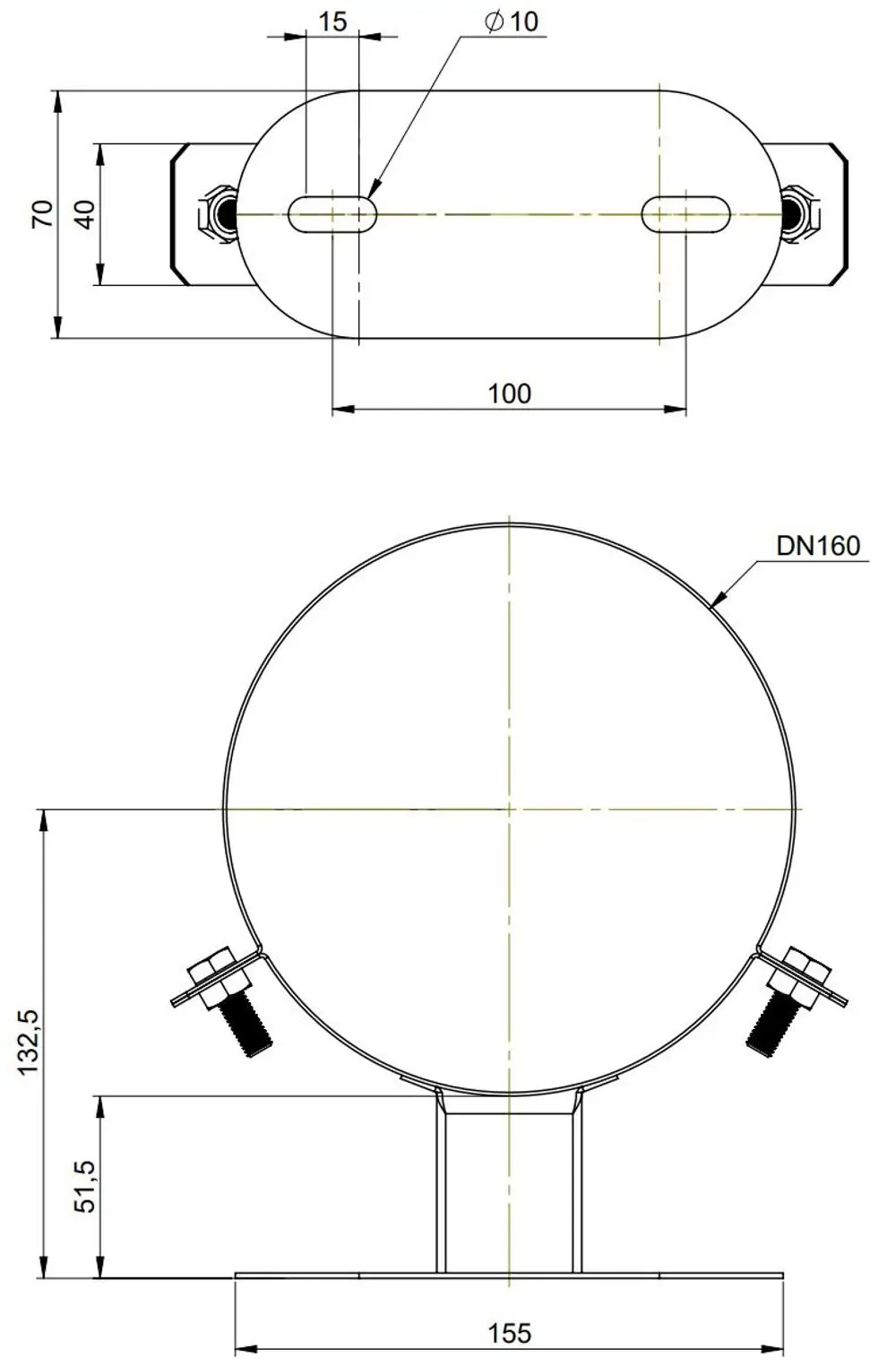 Wandabstandhalter aus Edelstahl mit runder Form und Montageoptionen, bereit für den Einsatz in Sanitärinstallationen. Entwurf von ATEC.