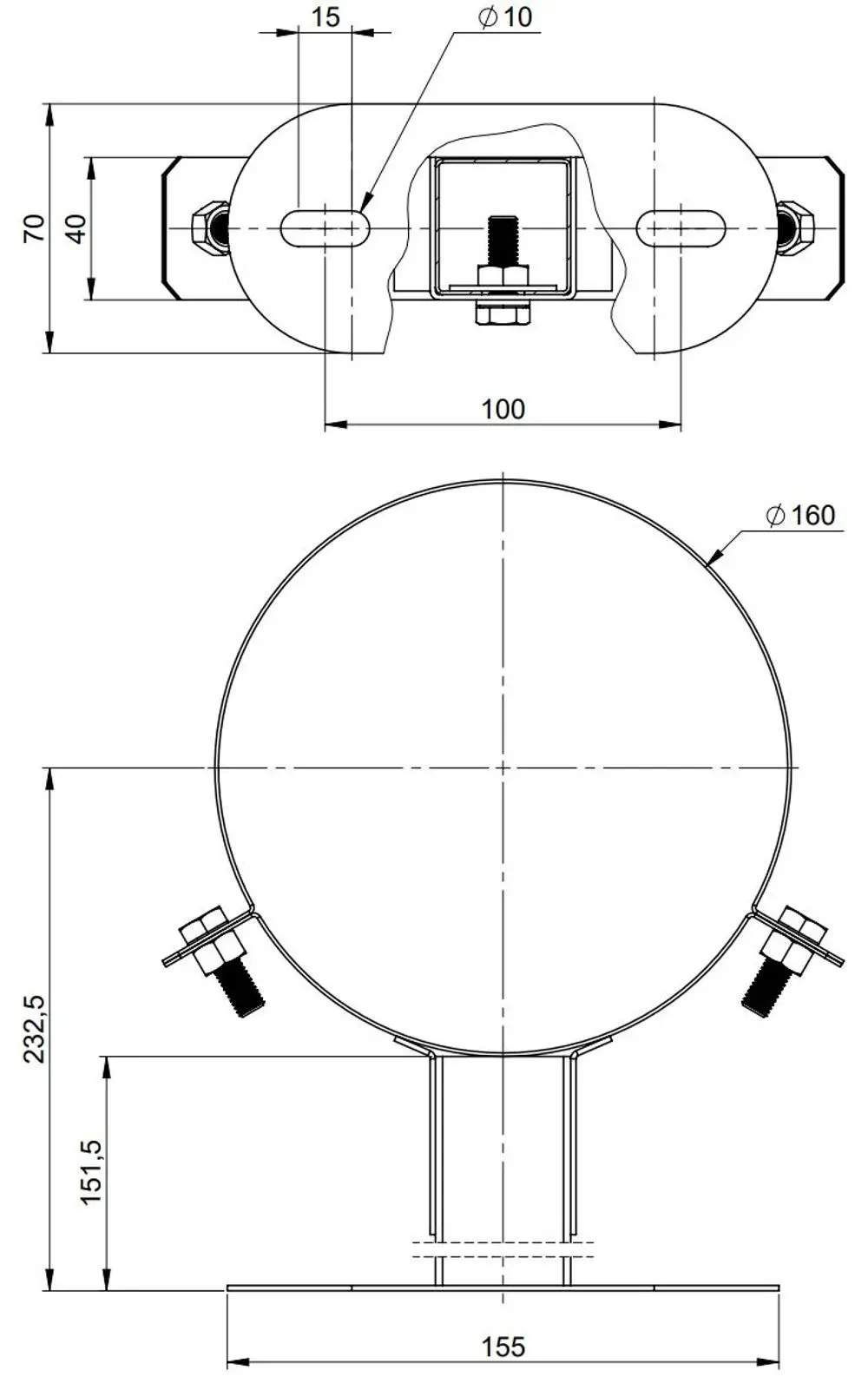 Edelstahl-Wandabstandhalter mit Montagearmen, Befestigungselementen und runder Halterung, geeignet für die Nutzung mit Produkten der Marke ATEC.