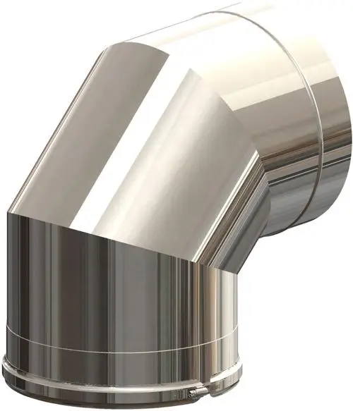 Edelstahlbogen mit 87°-Winkel, geeignet für Rohrleitungsanwendungen, hergestellt von ATEC. Klar sichtbare metallische Oberfläche.