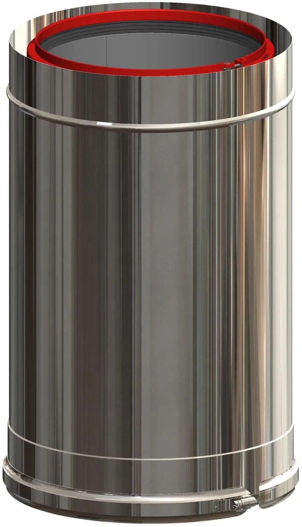 Edelstahlrohr mit einem glatten, glänzenden Finish, das Teil eines ATEC-Systems ist. Das Element zeigt eine zylindrische Form und eine umlaufende Dichtung an der Oberkante.