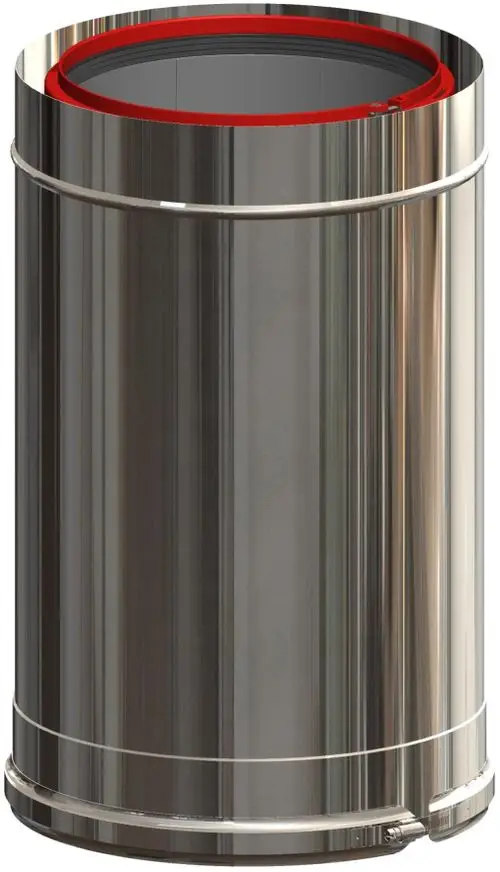 Edelstahlrohr mit einem glatten, glänzenden Finish, das Teil eines ATEC-Systems ist. Das Element zeigt eine zylindrische Form und eine umlaufende Dichtung an der Oberkante.
