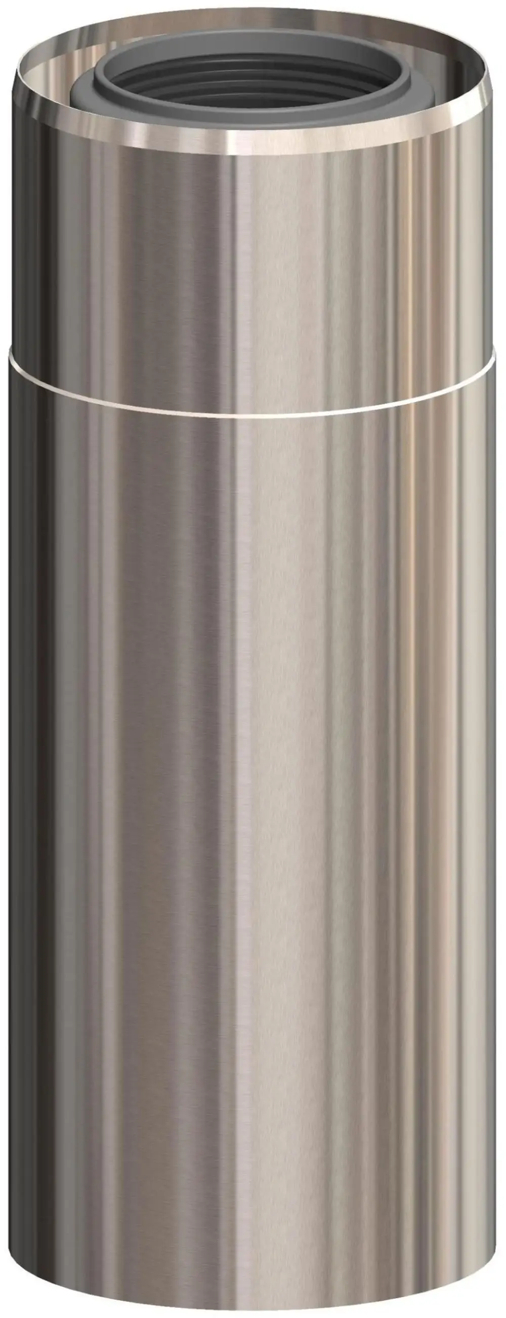 Edelstahlrohr mit gerader Form, silberner Oberfläche und Innengewinde. Das Produkt ist von der Marke ATEC und eignet sich für verschiedene Anwendungen in der Lüftungstechnik.
