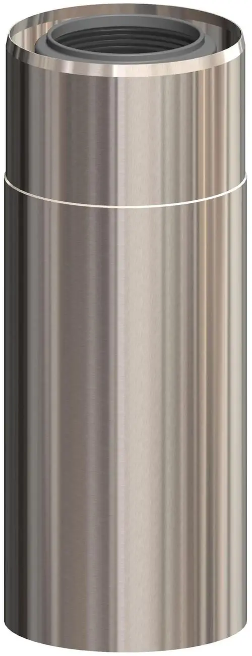 Edelstahlrohr mit gerader Form, silberner Oberfläche und Innengewinde. Das Produkt ist von der Marke ATEC und eignet sich für verschiedene Anwendungen in der Lüftungstechnik.