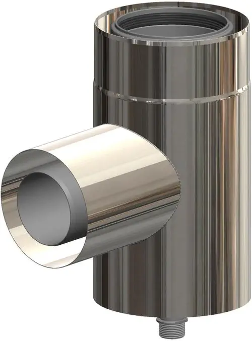 Verchromter Edelstahl-Anschlussbogen mit seitlichem Auslass, verwendbar für die Zuluftansaugung. Produkt von ATEC, erkennbar durch klare Konstruktion und robuste Verarbeitung.