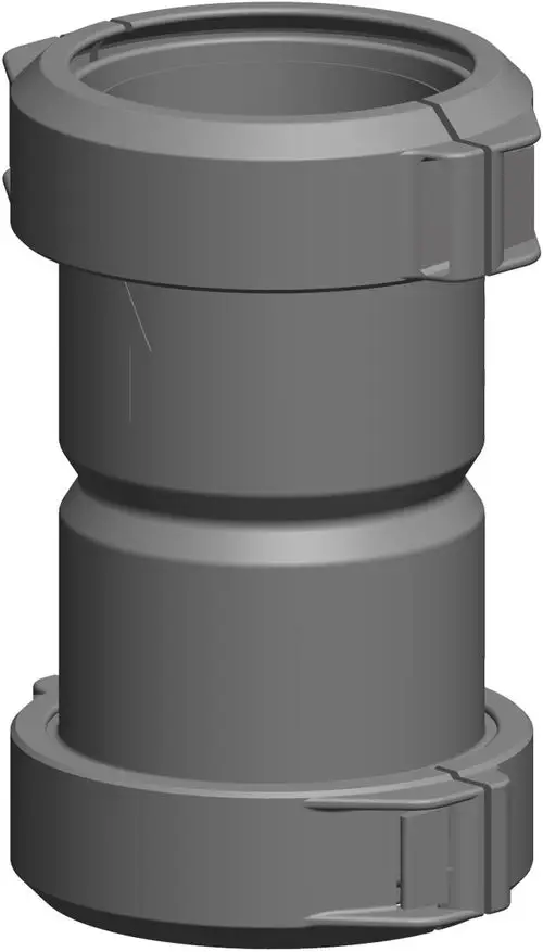 Kupplung in grauer Farbe, geeignet für flexible Rohre. Produkt von ATEC, mit einem nutzbaren Verbindungssystem.