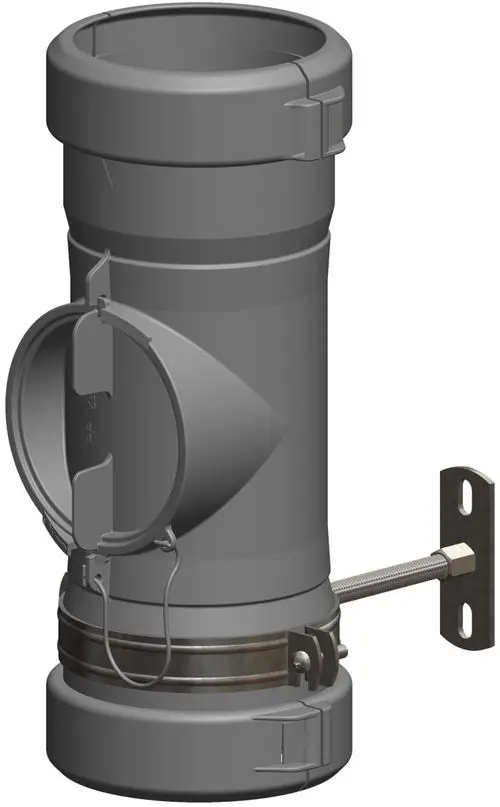 Flexibles Kontrollrohr mit Befestigung von ATEC, in zylindrischer Form, ausgestattet mit einer Klappe und Halterung, geeignet für verschiedene Installationen.