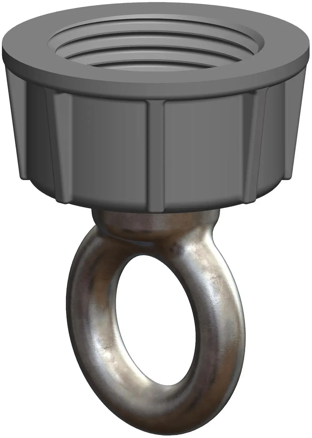 Flexibles Verbindungselement mit einer ringförmigen Metallöse und einem gewindeförmigen Kunststoffteil, hergestellt von ATEC.