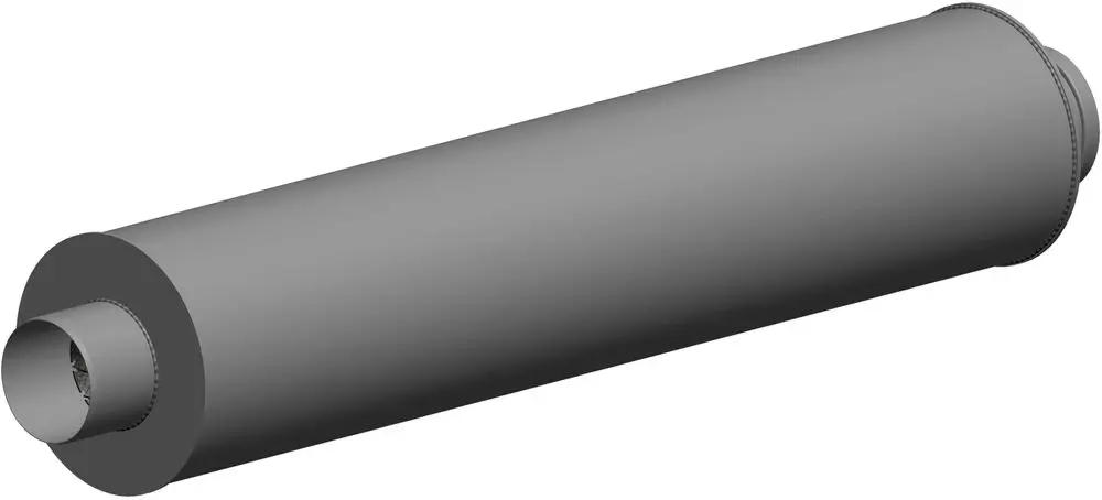 Zylindrischer Schalldämpfer von ATEC in grauer Farbe, mit zwei Enden und einer glatten Oberfläche. Neutraler Hintergrund, kein Schriftzug oder erkennbare Markierungen.