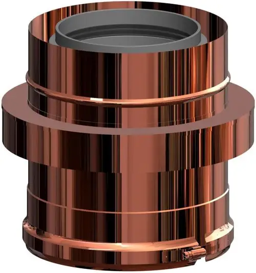 Kupferfarbenes Rohr mit glatter Oberfläche und Verbindungsstück, möglicherweise für Luftzufuhrsysteme. Hersteller ATEC ist im Design erkennbar.