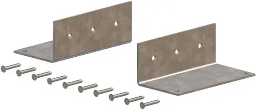 ATEC Haltewinkel aus Metall mit zwei verschiedenen Ausführungen, begleitet von mehreren Schrauben zur Befestigung. Geeignet für verschiedene Montagesituationen.