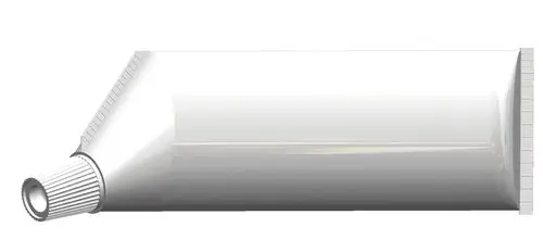Weißer Tubenbehälter mit spitzer Öffnung, hergestellt von ATEC. Der Tubeninhalt ist nicht sichtbar, die Tube ist im horizontalen Format dargestellt.