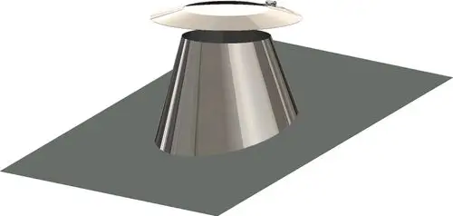 Dachdurchführung mit konisch geformtem Körper und oberem Wetterkragen. Edelstahl-Oberfläche. Produkt von ATEC zur Installation auf geneigten Dächern.