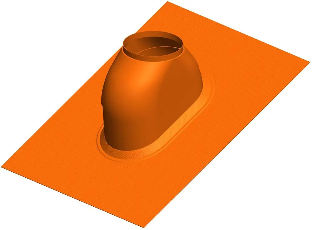 Schrägdachpfanne von ATEC in Orange mit einer oberen Öffnung und einer Basisplatte. Das Design ist für die Integration in Dachkonstruktionen geeignet.