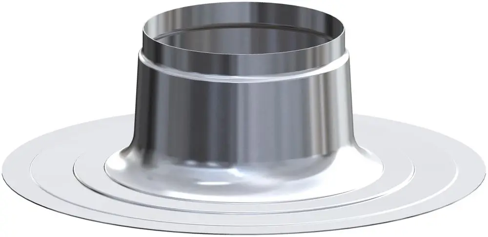 Metallisches Flachdachkragen-Element mit konischer Form und mittigem Rohr. Hergestellt von ATEC, geeignet für Regenwasserableitungen.