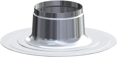 Metallisches Flachdachkragen-Element mit konischer Form und mittigem Rohr. Hergestellt von ATEC, geeignet für Regenwasserableitungen.