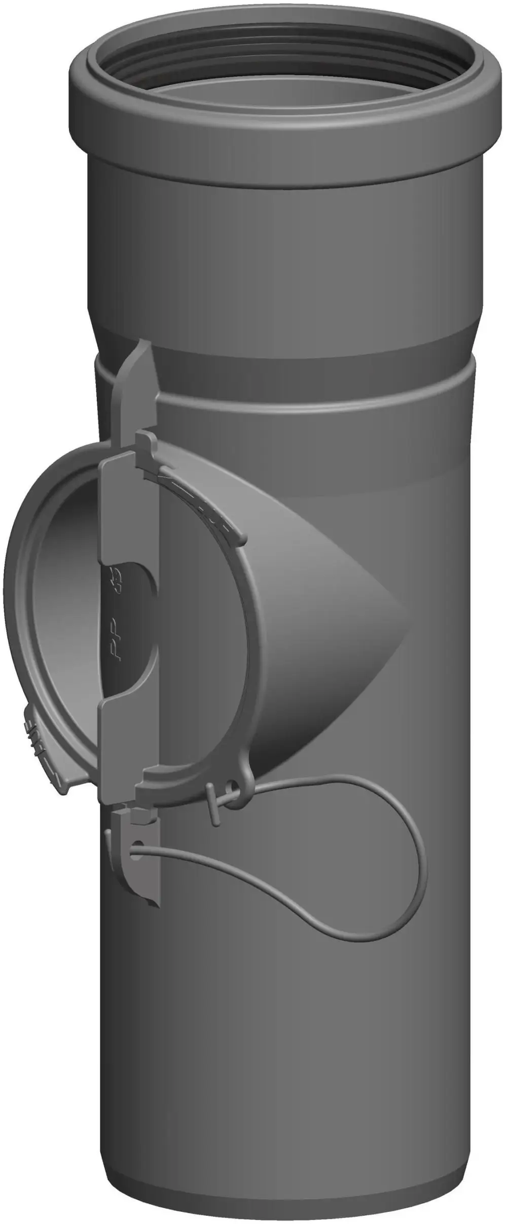 Schwarzes Kontrollrohr mit Befestigungsschelle, abgebildet in einer technischen Darstellung. Hersteller: ATEC.