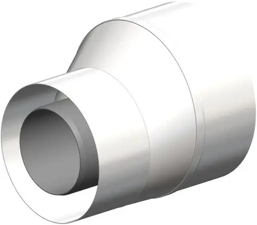 Edelstahlrohr mit unterschiedlichem Durchmesser, das die Verbindung zwischen zwei Rohren ermöglicht. ATEC Produkt, geeignet für verschiedene Anwendungen in der Haustechnik.