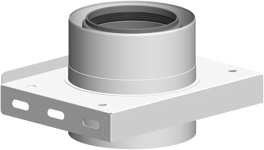 Edelstahlkonsole mit festem Anschluss und ohne Zuluftöffnung, geeignet für Installationen. ATEC Produkt, rechteckige Basis mit Befestigungslöchern.