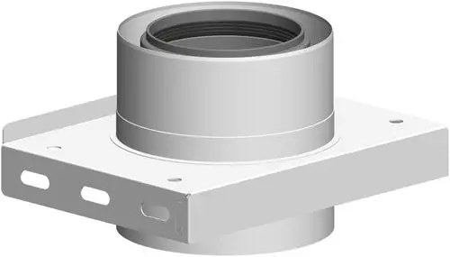 Edelstahlkonsole mit festem Anschluss und ohne Zuluftöffnung, geeignet für Installationen. ATEC Produkt, rechteckige Basis mit Befestigungslöchern.