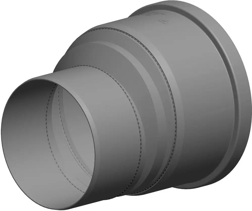 Erweiterungselement von ATEC mit exzentrischem Anschluss, zeigt verschiedene Durchmesser, gefertigt aus robustem Material für Rohrsysteme.