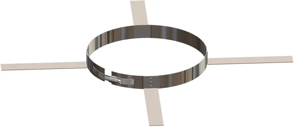 Edelstahl-Abstandhalter mit vier seitlichen Blechen, konstruiert von ATEC. Der Abstandhalter ist zylindrisch und hat eine robuste Bauweise.