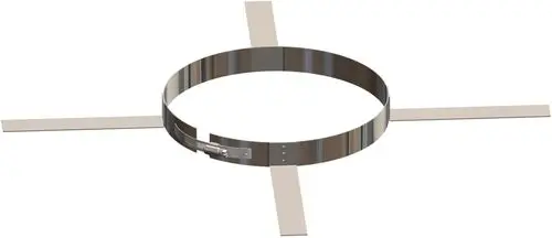Edelstahl-Abstandhalter mit vier seitlichen Blechen, konstruiert von ATEC. Der Abstandhalter ist zylindrisch und hat eine robuste Bauweise.