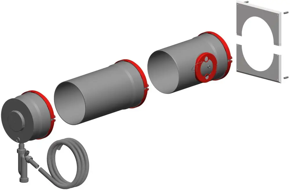 Produit pour la gestion des condensats, comprend des éléments en plusieurs parties, y compris un siphon, des tubes et un raccord mural, de la marque ATEC.