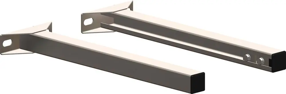 Zwei Metallhalterungen von ATEC mit flacher Form und abgerundeten Enden, geeignet zur Wandmontage für verschiedene Anwendungen.