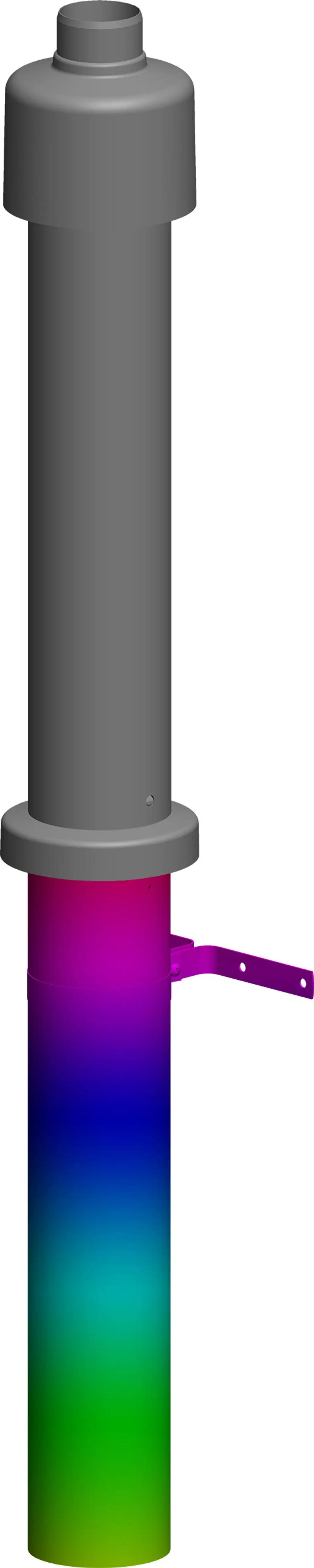 Atec Hochführung in grauem Design, mit einer halbrunden Oberseite und Farbverlauf von Pink zu Blau und Grün, montiert mit einer seitlichen Halterung.