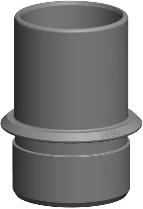 Grauem AT Schraubstutzen von ATEC mit einer glatten Oberfläche und einem integrierten Flansch zur Verbindung mit Rohren.