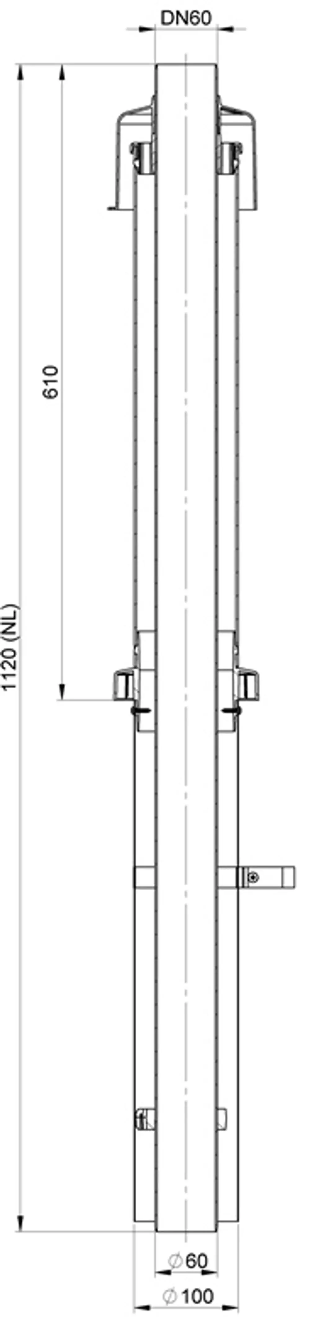Vertikale Metallkonstruktion von ATEC mit kreisförmigen Öffnungen, Maße und Details nicht genau erkennbar, ideal für Dachinstallationen.