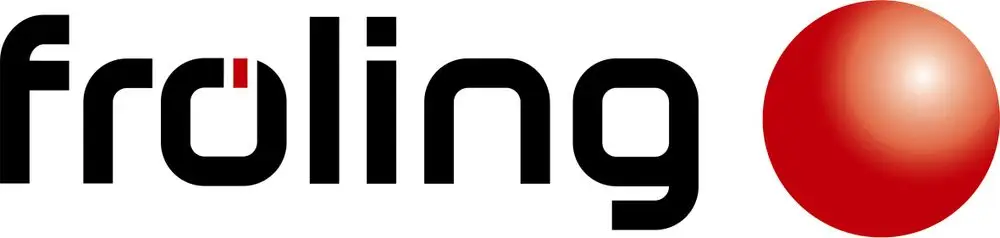 Fröling-Logo mit Schriftzug in Schwarz und rotem Punkt, im minimalistischen Design; klare Darstellung der Marke zur Identifikation.