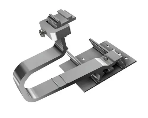 Dachhaken aus Aluminium mit flexibler Verstellmöglichkeit, montierbar auf einer Basisplatte. Das Produkt stammt von SL Rack.