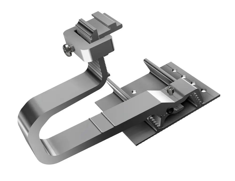 Dachhaken von SL Rack aus Aluminium, gefertigt für die Montage auf Dächern, mit einer verstellbaren Bauhöhe und ausgelegter Konstruktion zur hohen Schneelast.