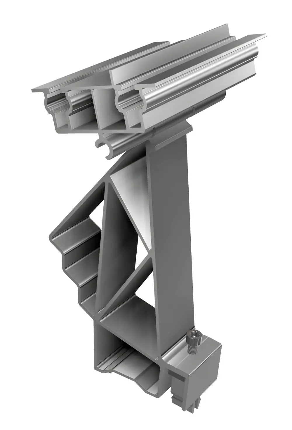 Halterungsmechanismus aus Aluminium mit durchgehender Profilstruktur, ausgelegt für Flachdächer, produziert von SL Rack.